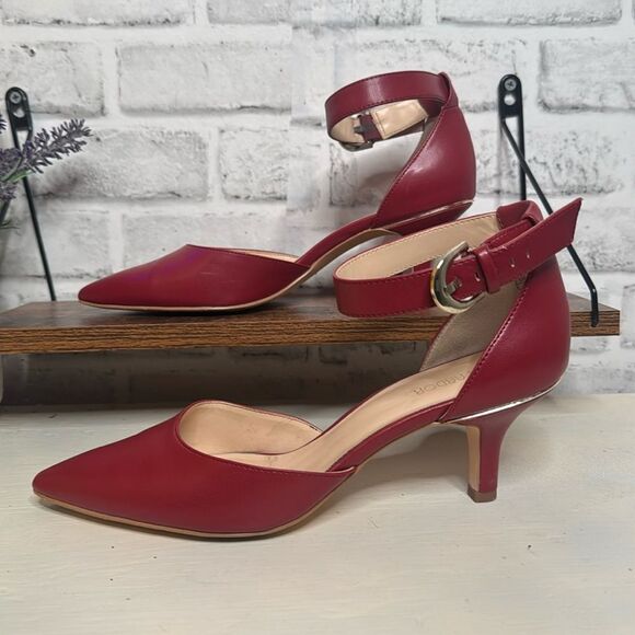 Jenn Ardor Red Vegan Leather Ankle Strap Heels Size 9 - Picture 1 of 7